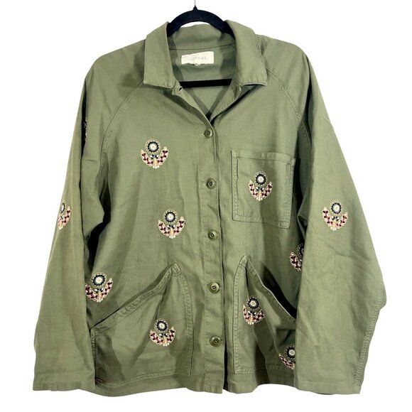 THE GREAT. Embroidered Field Jacket Army Green Size 3 / Large Pre-Loved - Picture 1 of 4